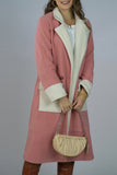 Lapel Collar Contrast Color Pockets Long Length Woolen Winter Outfits Coat