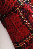 Red Plaid Button Raw Hem Suit Winter Outfits Coat
