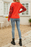 Leopard Patckwork Sleeve Pullover Sweater