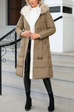 Plain Long Length Down Coat with Belt and Fur Hooded