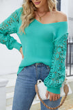 Crochet Lace Long Sleeves V Neck Knit Sweaters