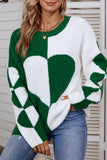 Color Block Heart Knit Sweaters