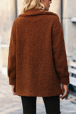 Winter Outfits Brown Button Up Fleece Coat with Pockets