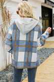 Drawstring Hooded Plaid Shacket Coat With Pocket