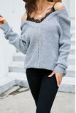 Lace Attached V Neck Long Pullover Sweaters
