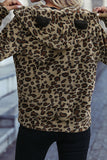 Leopard Open Zipper Pockets Fleece Coat