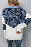 Leopard Splicing V Neck Long Sleeve Knit Sweater