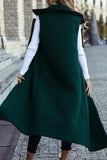 Green Lapel Sleeveless Long Fleece Winter Outfits Coat
