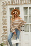 Off Shoulder Pin Striped Loose Pullover Sweaters