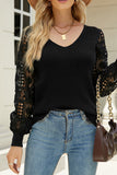 Crochet Lace Long Sleeves V Neck Knit Sweaters