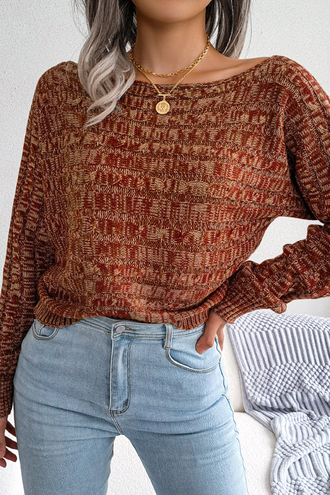 Cable Knit Wide Shoulder Short Length Sweaters Top