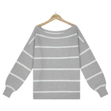 Off Shoulder Pin Striped Loose Pullover Sweaters