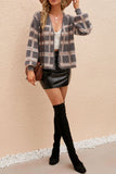Grey Pink Plaid Hairy Open Knit Cardigans
