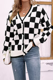 Plaid Front Open Button Sweater Cardigans