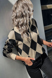 Rhombus Colorblock Splicing Long Sleeve Sweater