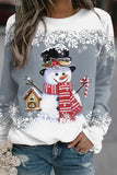 Women Christmas Cute Funny Snowman Graphic Sweatshirt Merry Christmas Snowflake Graphic Print Long Sleeve Pullover Tops