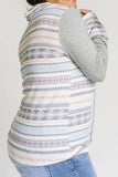 Gray Aztec Print Waffle Knit Cowl Neck Sweatshirt