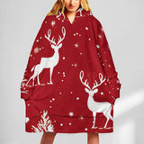 Oversized Wearable Blanket Christmas Print Hoodie With Pocket