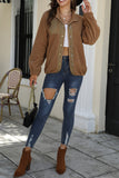 Snap Button Stand Collar Fleece Coat