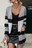 Winter Outfits Grey Color Block Pocketed Open Front Sweater Cardigans