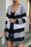 Winter Outfits Grey Color Block Pocketed Open Front Sweater Cardigans
