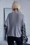 Leopard Sleeve Splicing Open Front V Neck Button Cardigan