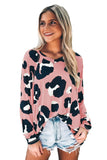 Pink Leopard Print Long Sleeve Loose Top