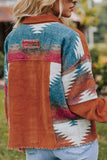 Winter Outfits Brown Open Button Aztec Patchwork Corduroy Jackets