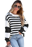 Black Stripe Drop Shoulder Striped Pullover Sweatshirt