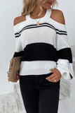 Halter Neck Cold Shoulder Colorblock Sweater