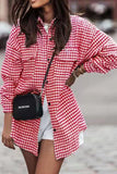 Houndstooth Turn Down Collar Single Breasted Shacket Women