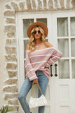 Off Shoulder Pin Striped Loose Pullover Sweaters
