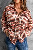 Pink Tribal Print Pocket Buttoned Sherpa Winter Outfits Jacket