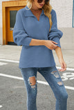 V Neck Turndown Collar Long Sleeve Sweater