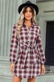 Plaid Open Button Front Tie Shirt Dress