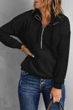 Black Quilted Patch Half Zipper Sweatshirt