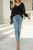Crochet Lace Long Sleeves V Neck Knit Sweaters