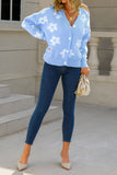 Flower V Neck Button Cardigan