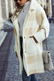 Lapel Plaid Fleece Coat with Pockets