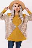 Orange Tribal Geometric Print Ribbed Knit Top