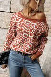 Fall Outfits Leopard Drop Shoulder Long Sleeve Knitting Sweater