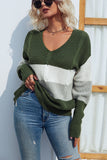 V Neck Color Block Cable Knit Sweaters