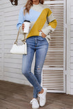 High Neck Color Block Pullover Sweaters
