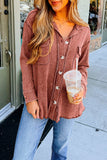 Plain Waffle Knit Open Button Pockets Winter Outfits Shirts
