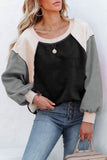 Gray Colorblock Long Sleeve Pullover Fleece Sweatshirt