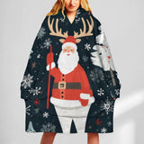 Oversized Wearable Blanket Christmas Print Hoodie With Pocket
