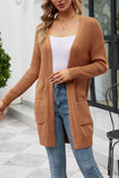 Ribbed Open Front Long Pocket Cardigan