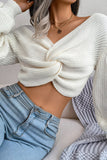 Plain V Neck Twisted Sweater Crop Top