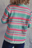 Multicolor Striped Front Winter Outfits  Open Button Knit Cardigans