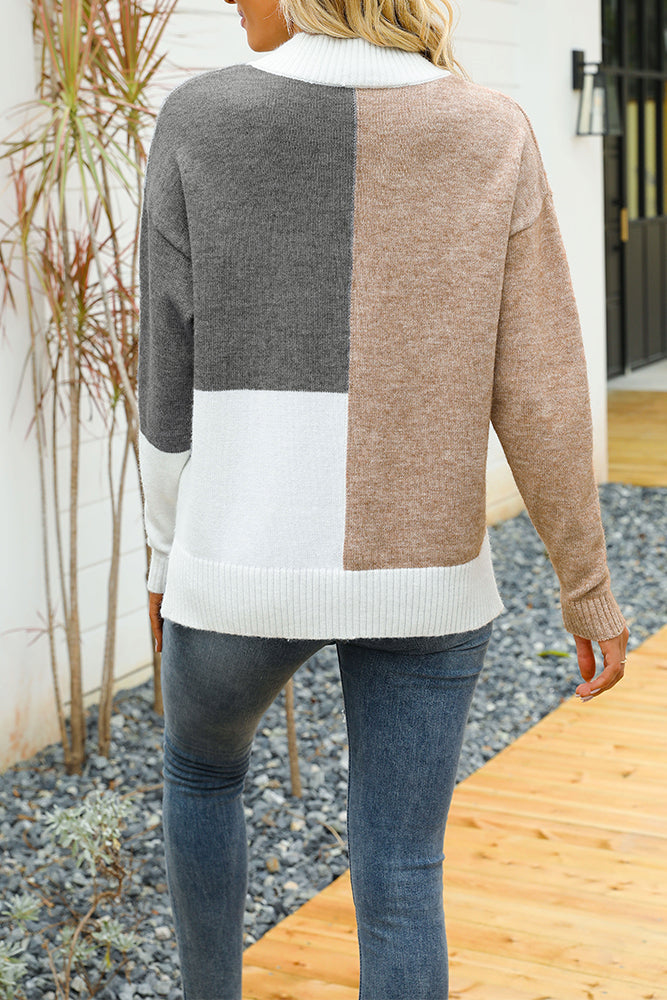 Colorblock Splicing Turtleneck Sweater